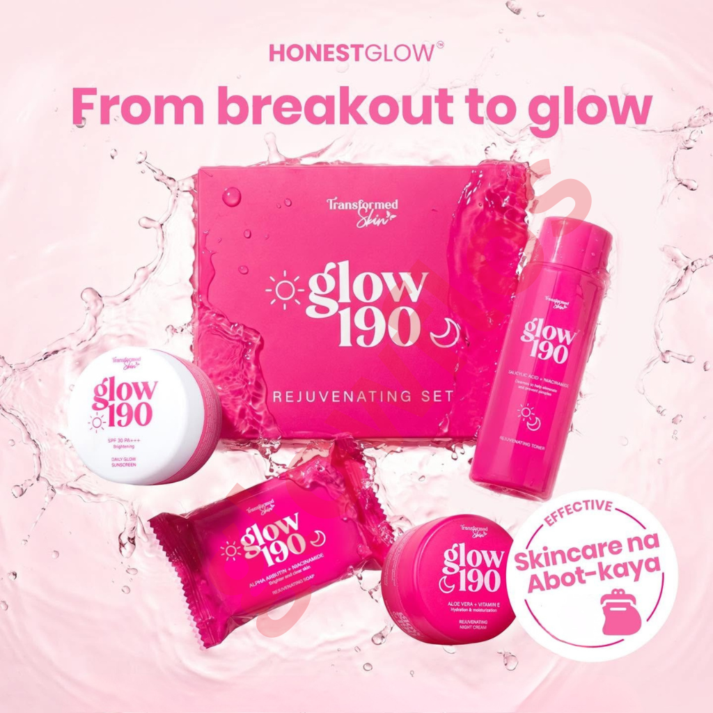 Authentic Honest Glow 190 Rejuvenating Set 4-in-1 Skincare Kit with Soap, Toner, Night Cream, and Sunscreen for Acne Treatment, Dark Spots, and Glass Skin