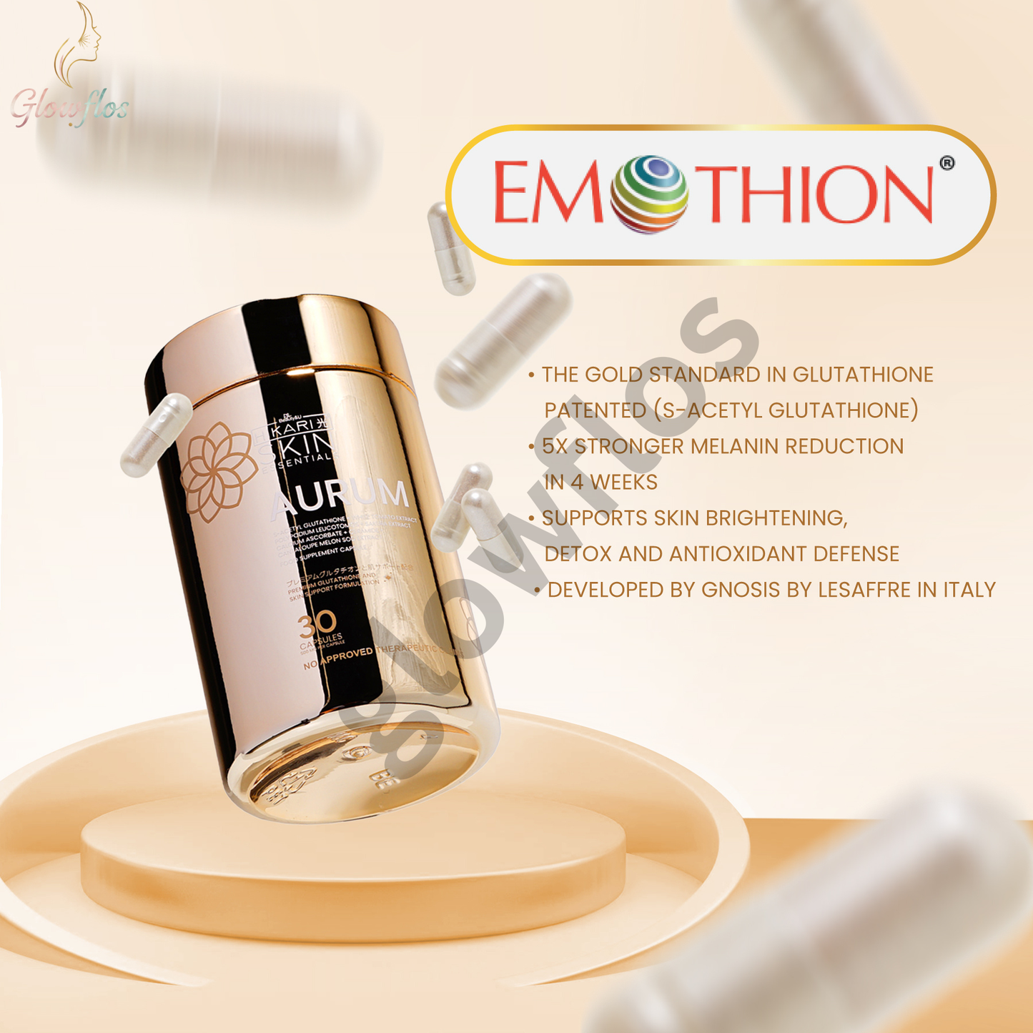 “Hikari Aurum Glutathione beauty supplement for skin radiance and clarity”