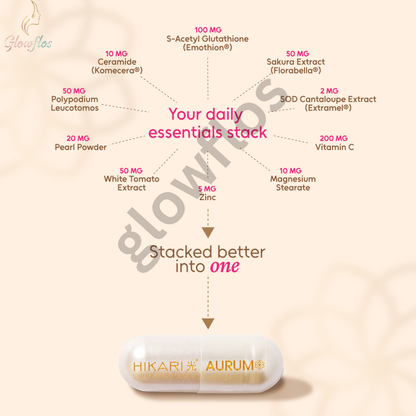 “Hikari Aurum Glutathione bottle for skin whitening and brightening treatment”