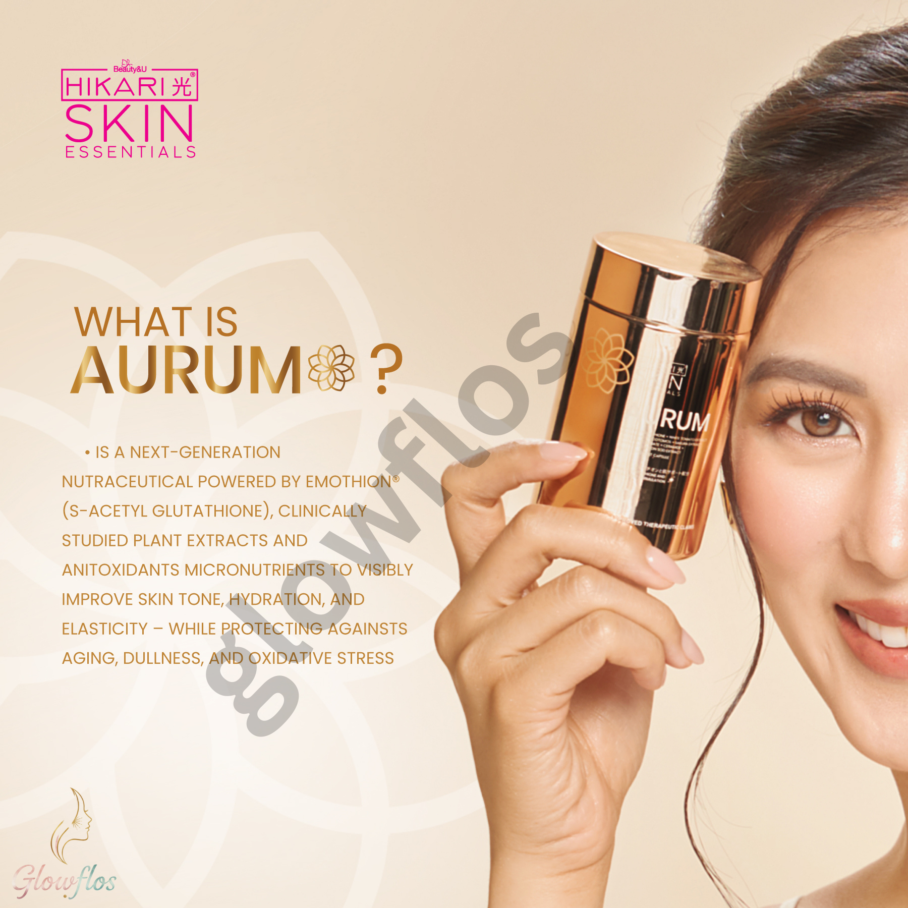 “Hikari Aurum Glutathione skincare product for skin lightening and anti-aging”