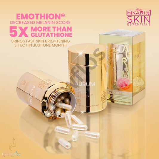 “Hikari Aurum Glutathione bottle for skin whitening and brightening treatment”
