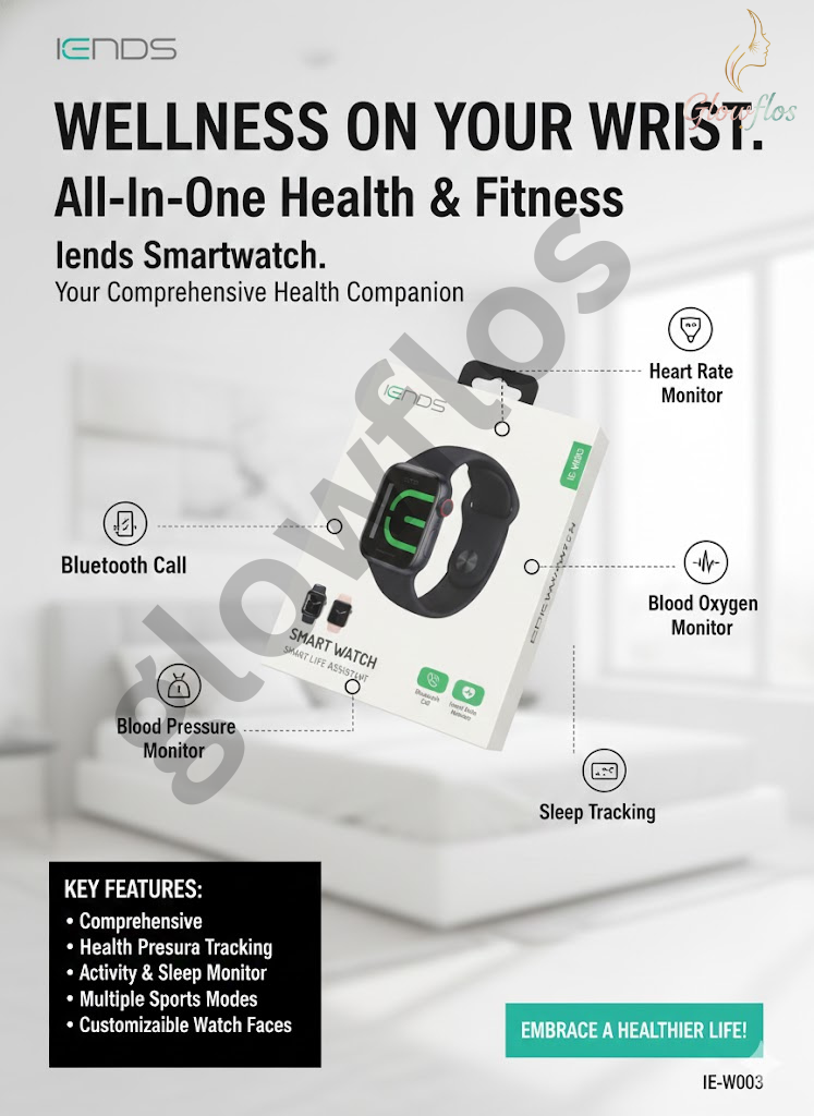 “IENDS IE-W003 Bluetooth Smartwatch with fitness tracking, notifications, heart rate monitor, and HD display.”