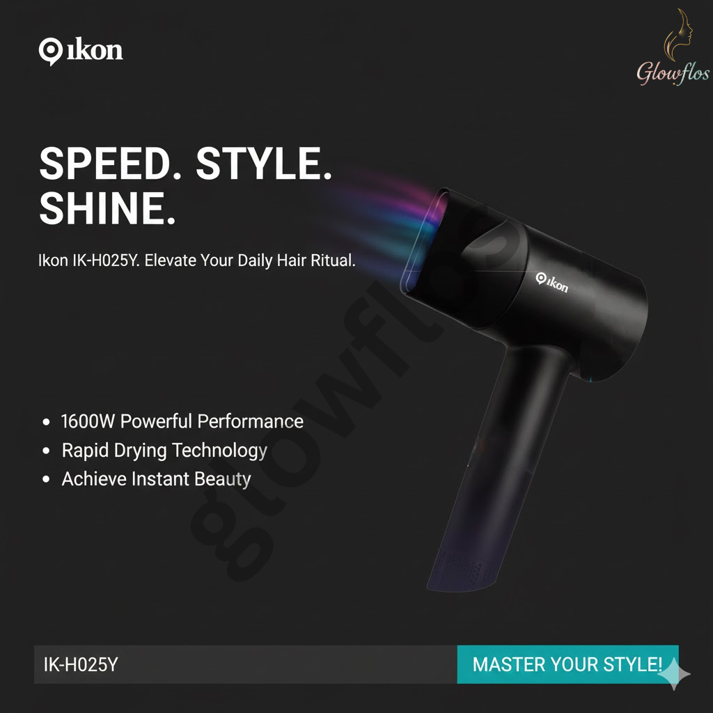 “Ikon Hair Dryer IK-H025Y 1600W – compact professional hair dryer with fast drying and heat control.”