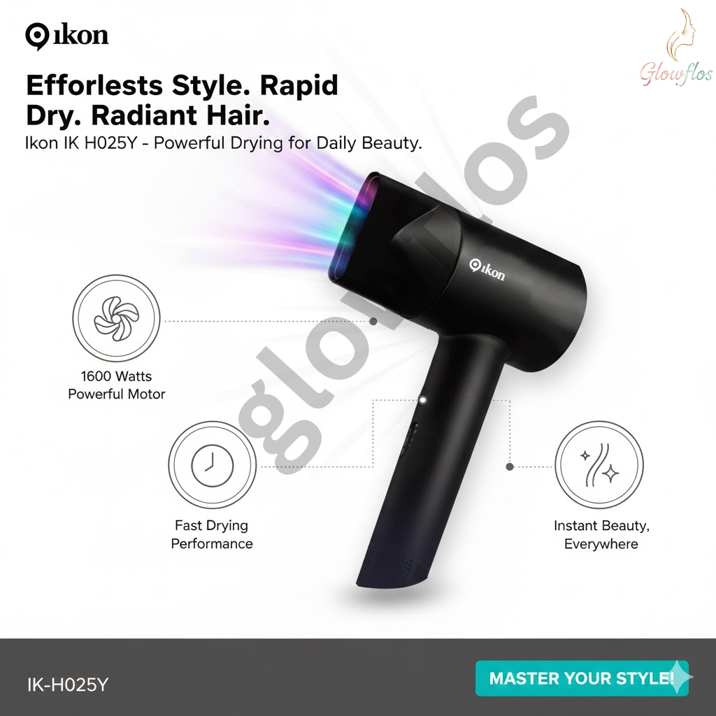 “Ikon Hair Dryer IK-H025Y 1600W – compact professional hair dryer with fast drying and heat control.”