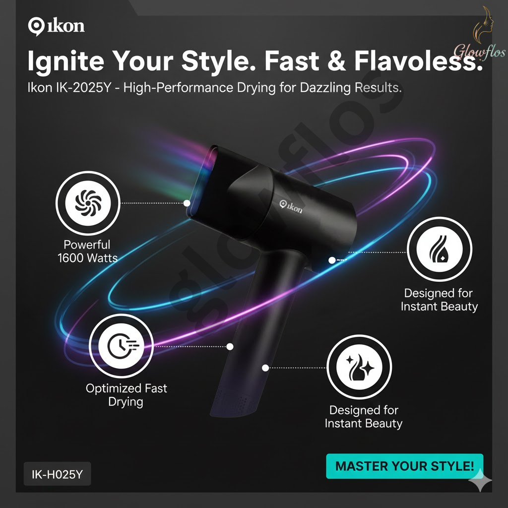 “Ikon Hair Dryer IK-H025Y 1600W – compact professional hair dryer with fast drying and heat control.”