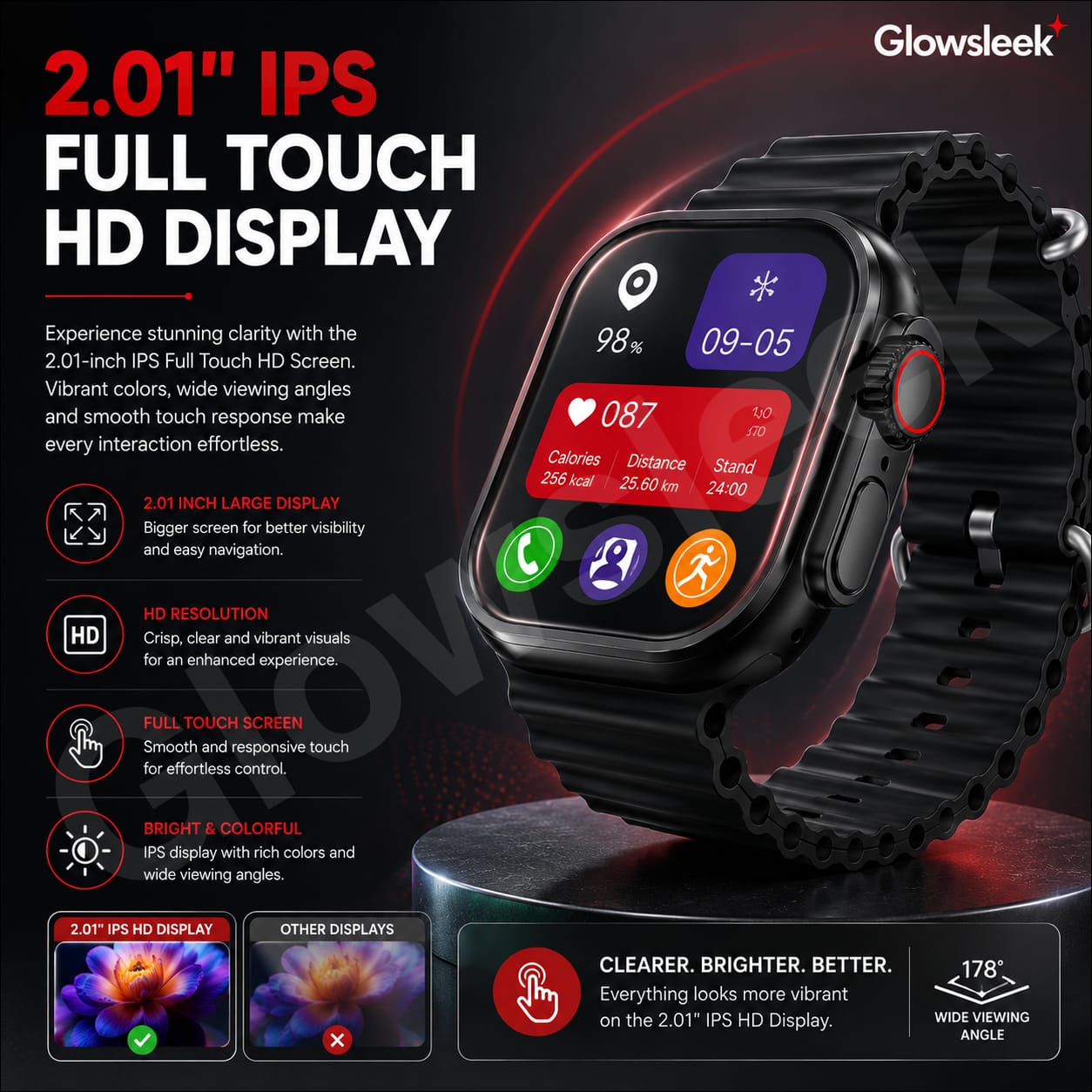 Authentic IKON Smart Watch with HD Touch Screen Bluetooth Calling Pedometer Heart Rate Blood Pressure Monitor and Smart Notifications for Android and iOS