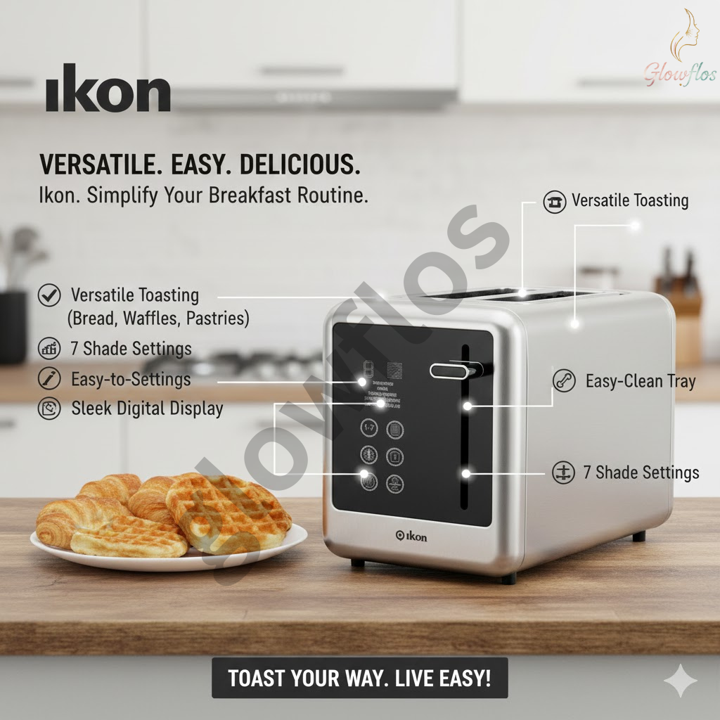 “Ikon Digital Bread Toaster IK-DB1710 – 2-slice electric toaster with browning control and quick heating.”