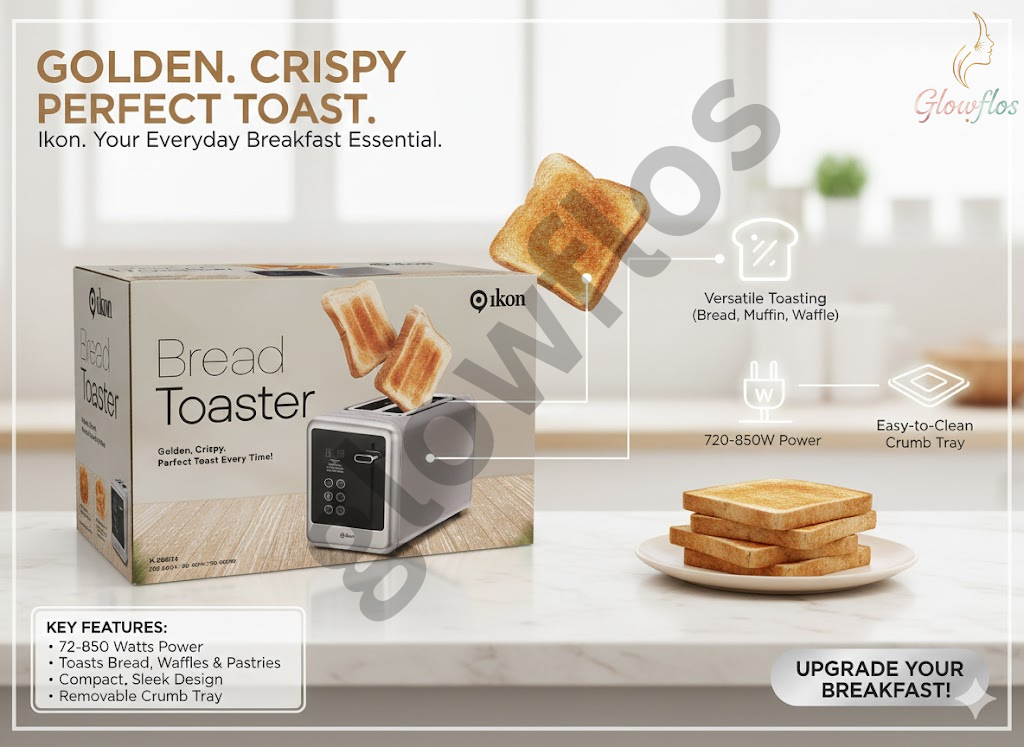 “Ikon Digital Bread Toaster IK-DB1710 – 2-slice electric toaster with browning control and quick heating.”