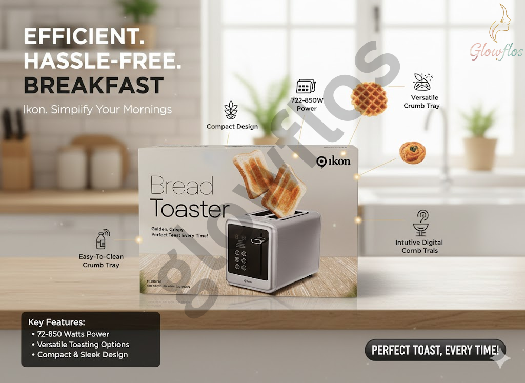 “Ikon Digital Bread Toaster IK-DB1710 – 2-slice electric toaster with browning control and quick heating.”