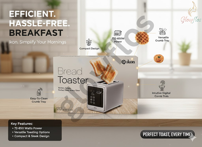 “Ikon Digital Bread Toaster IK-DB1710 – 2-slice electric toaster with browning control and quick heating.”