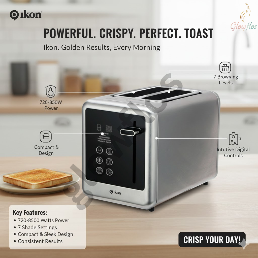 “Ikon Digital Bread Toaster IK-DB1710 – 2-slice electric toaster with browning control and quick heating.”