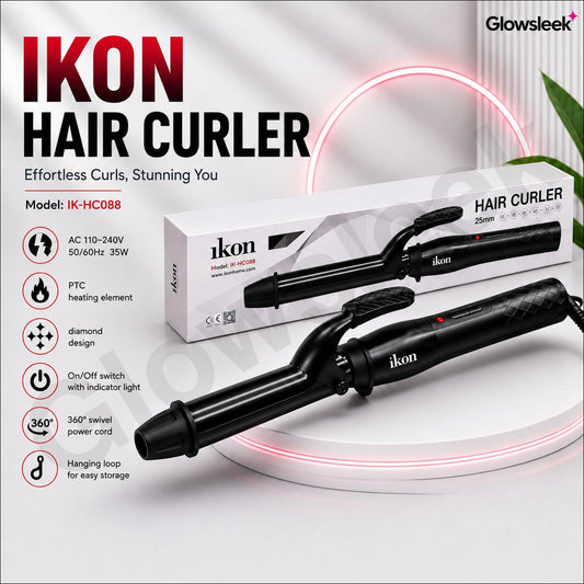 Authentic IKON Professional Hair Curler Model IK-HC088 Curling Iron Wand with Adjustable Temperature Control and Ceramic Barrel for Frizz Free Long Lasting Bouncy Curls