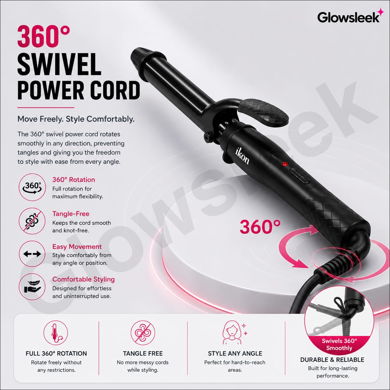 Authentic IKON Professional Hair Curler Model IK-HC088 Curling Iron Wand with Adjustable Temperature Control and Ceramic Barrel for Frizz Free Long Lasting Bouncy Curls