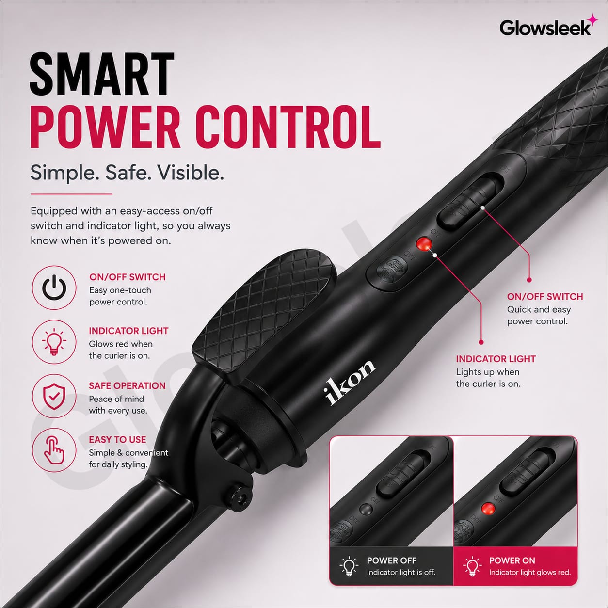 Authentic IKON Professional Hair Curler Model IK-HC088 Curling Iron Wand with Adjustable Temperature Control and Ceramic Barrel for Frizz Free Long Lasting Bouncy Curls