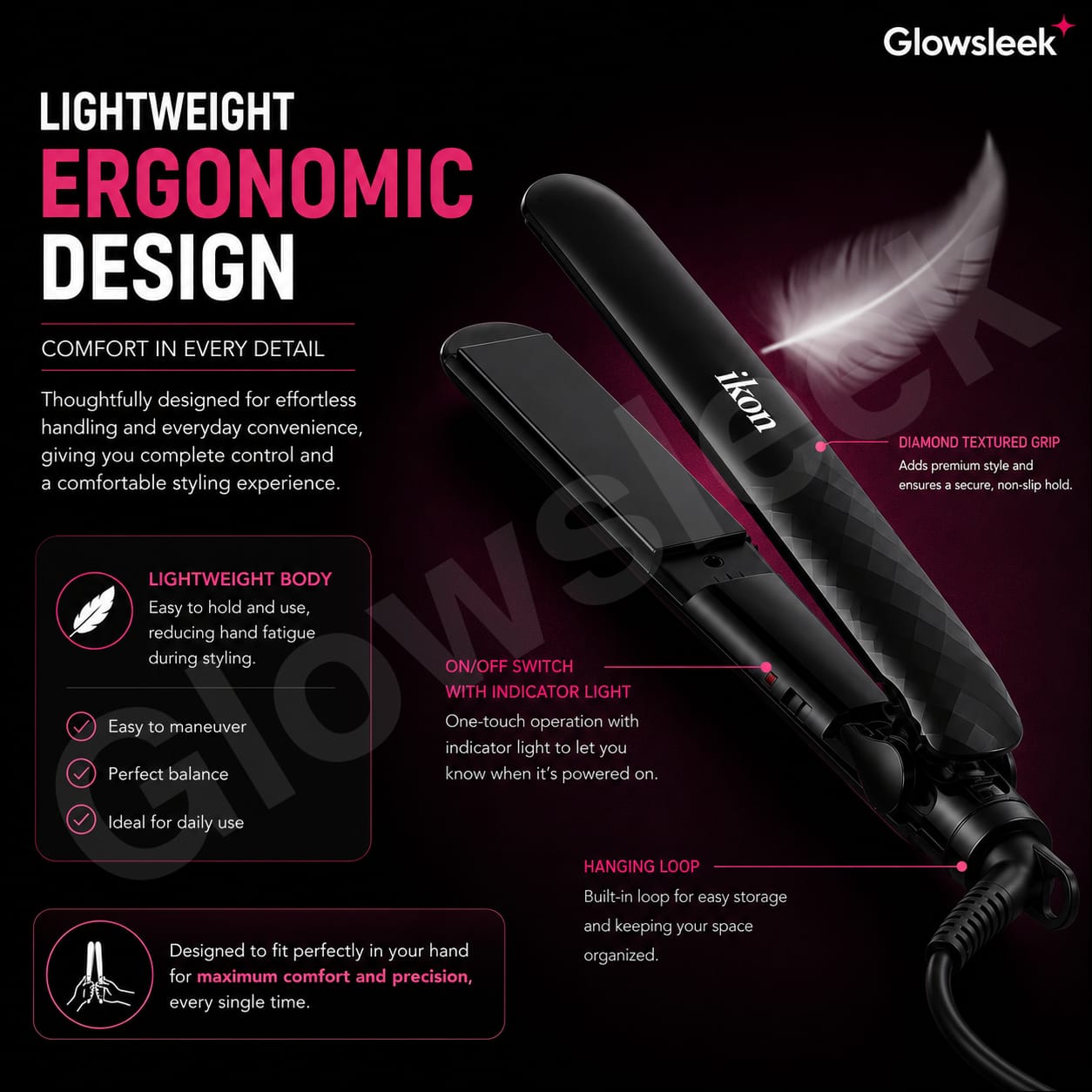 Authentic IKON Professional Hair Straightener Model IK-HS386 Flat Iron with Adjustable Temperature Control and Ceramic Plates for Frizz Free Salon Smooth Hair