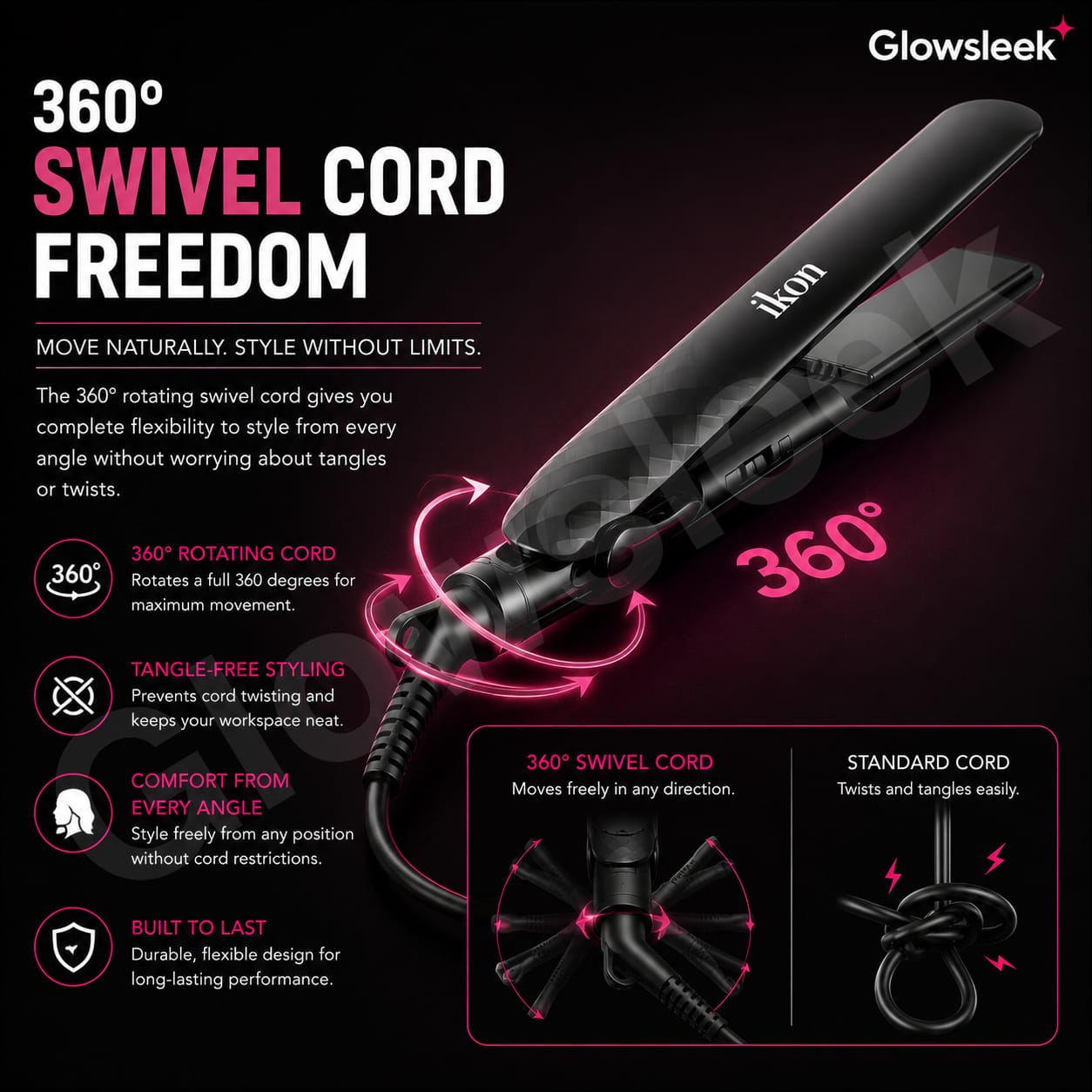 Authentic IKON Professional Hair Straightener Model IK-HS386 Flat Iron with Adjustable Temperature Control and Ceramic Plates for Frizz Free Salon Smooth Hair