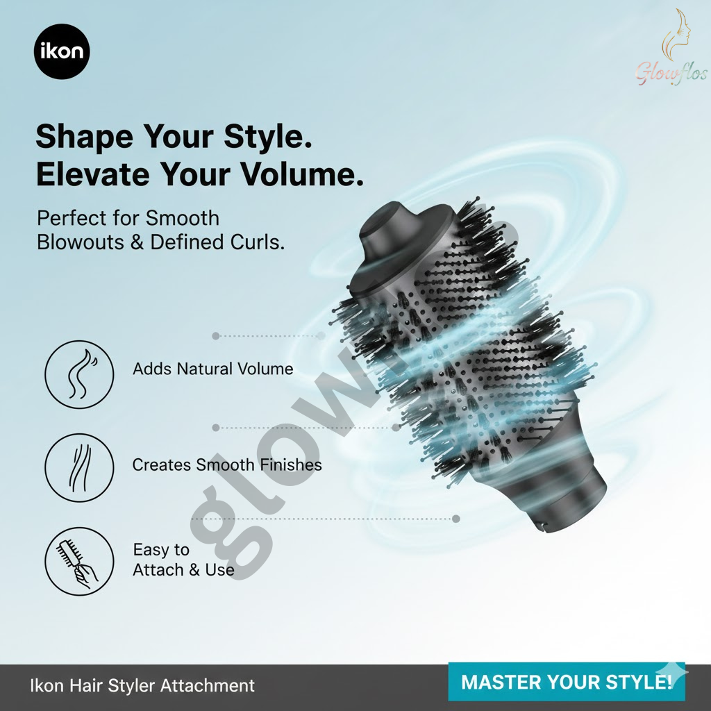 “Ikon IK-H026Y 1500W hair styler with brush attachment for curling, straightening, and volumizing hair.”