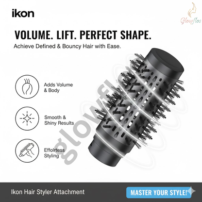 “Ikon IK-H026Y 1500W hair styler with brush attachment for curling, straightening, and volumizing hair.”