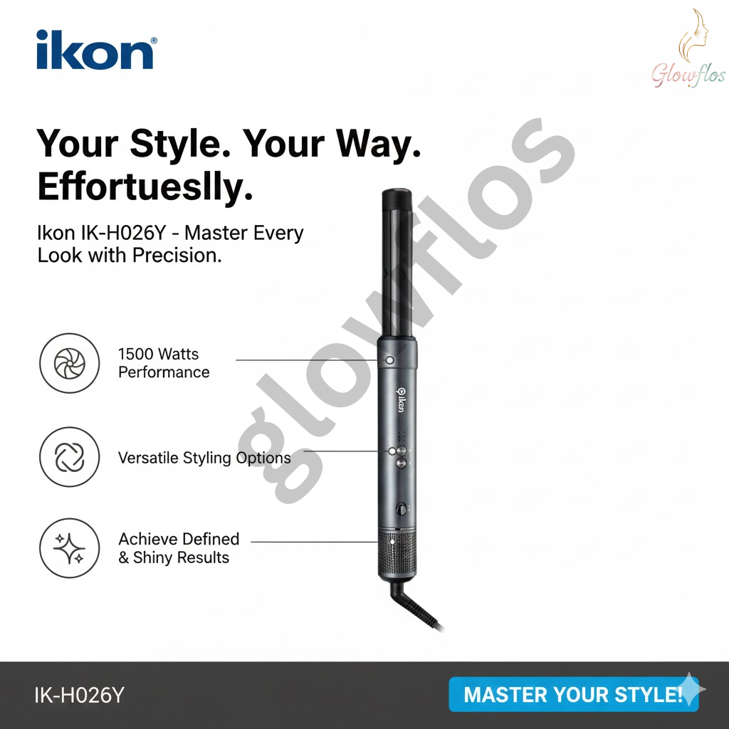 “Ikon IK-H026Y 1500W hair styler with brush attachment for curling, straightening, and volumizing hair.”