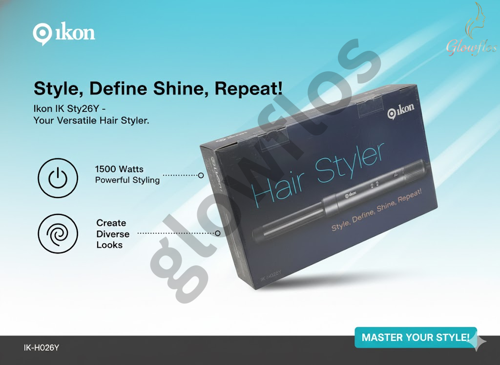 “Ikon IK-H026Y 1500W hair styler with brush attachment for curling, straightening, and volumizing hair.”