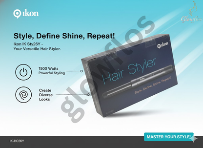 “Ikon IK-H026Y 1500W hair styler with brush attachment for curling, straightening, and volumizing hair.”