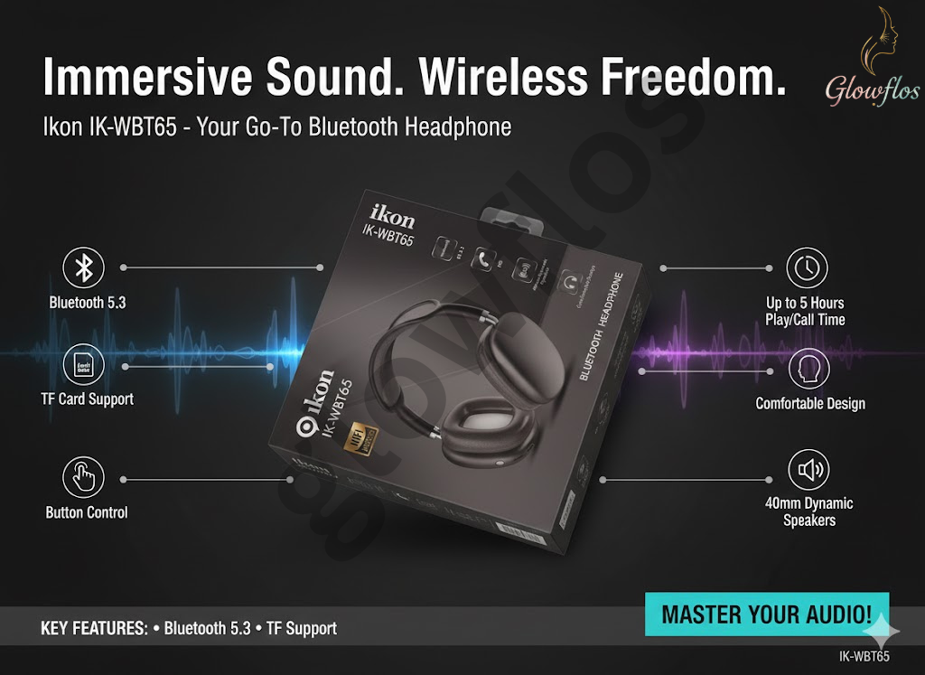 “Ikon Bluetooth Headphone IK-WBT65 Black – wireless over-ear headphones with deep bass and noise isolation.”