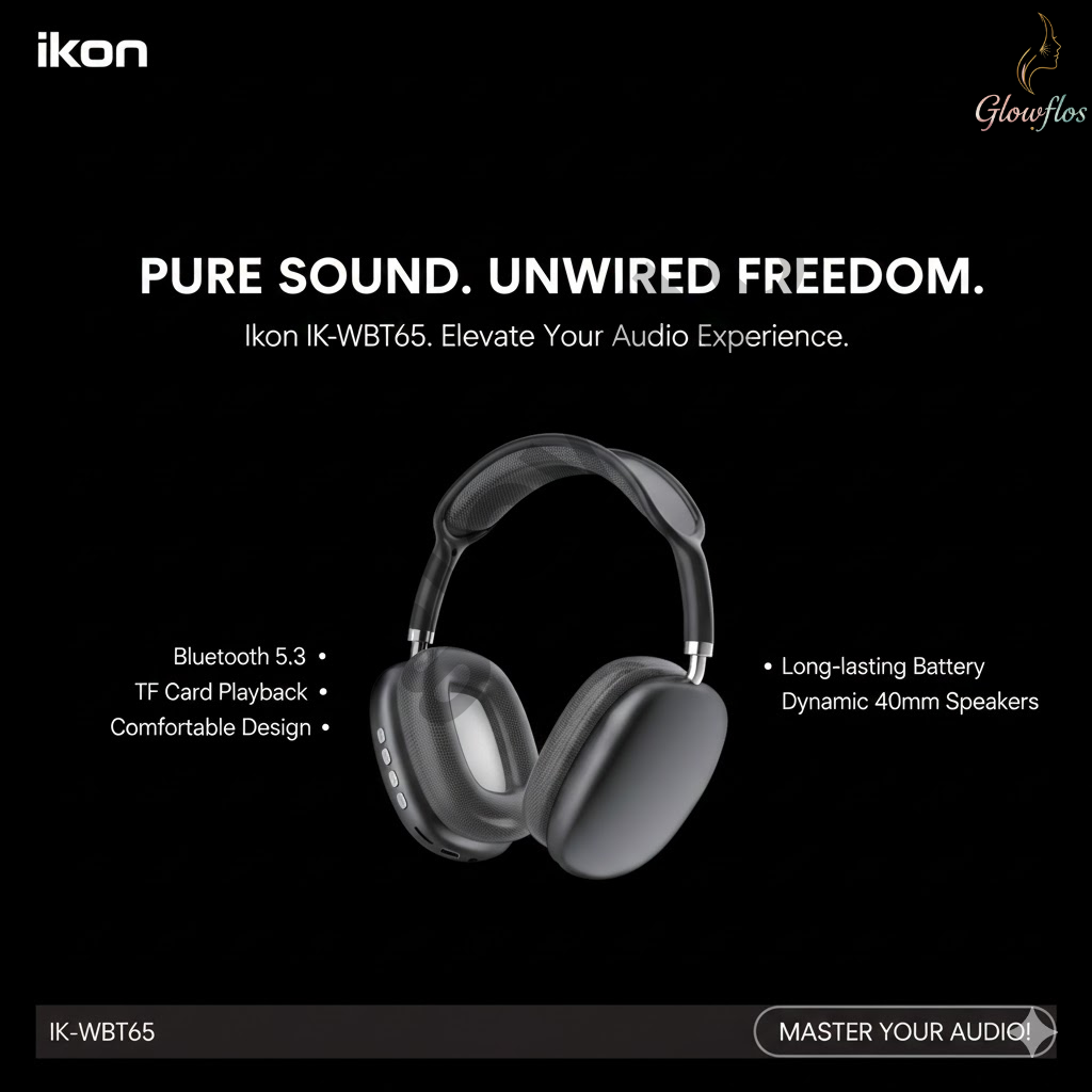 “Ikon Bluetooth Headphone IK-WBT65 Black – wireless over-ear headphones with deep bass and noise isolation.”