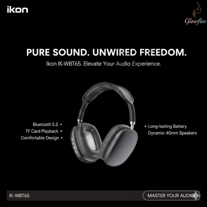 “Ikon Bluetooth Headphone IK-WBT65 Black – wireless over-ear headphones with deep bass and noise isolation.”