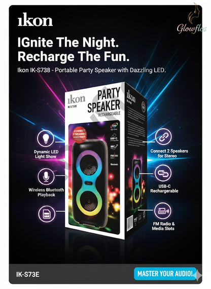 "Ikon Bluetooth Speaker IK-S730E portable wireless speaker with powerful bass and LED design"