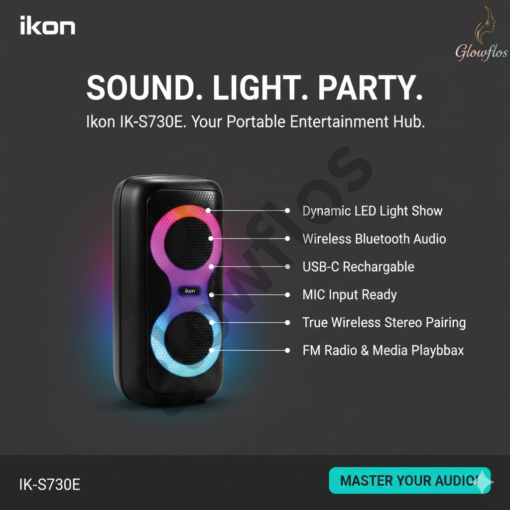 "Ikon Bluetooth Speaker IK-S730E portable wireless speaker with powerful bass and LED design"