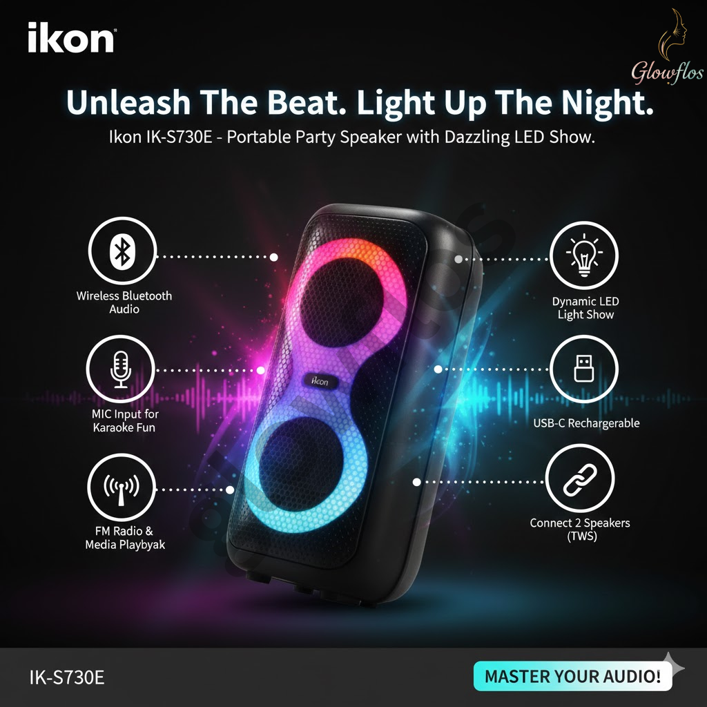 "Ikon Bluetooth Speaker IK-S730E portable wireless speaker with powerful bass and LED design"