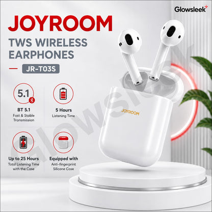 Authentic Joyroom JR-T03S TWS Wireless Earphones with 13mm Dynamic Drivers Touch Control Smart Auto Pairing and Qi Wireless Charging Case