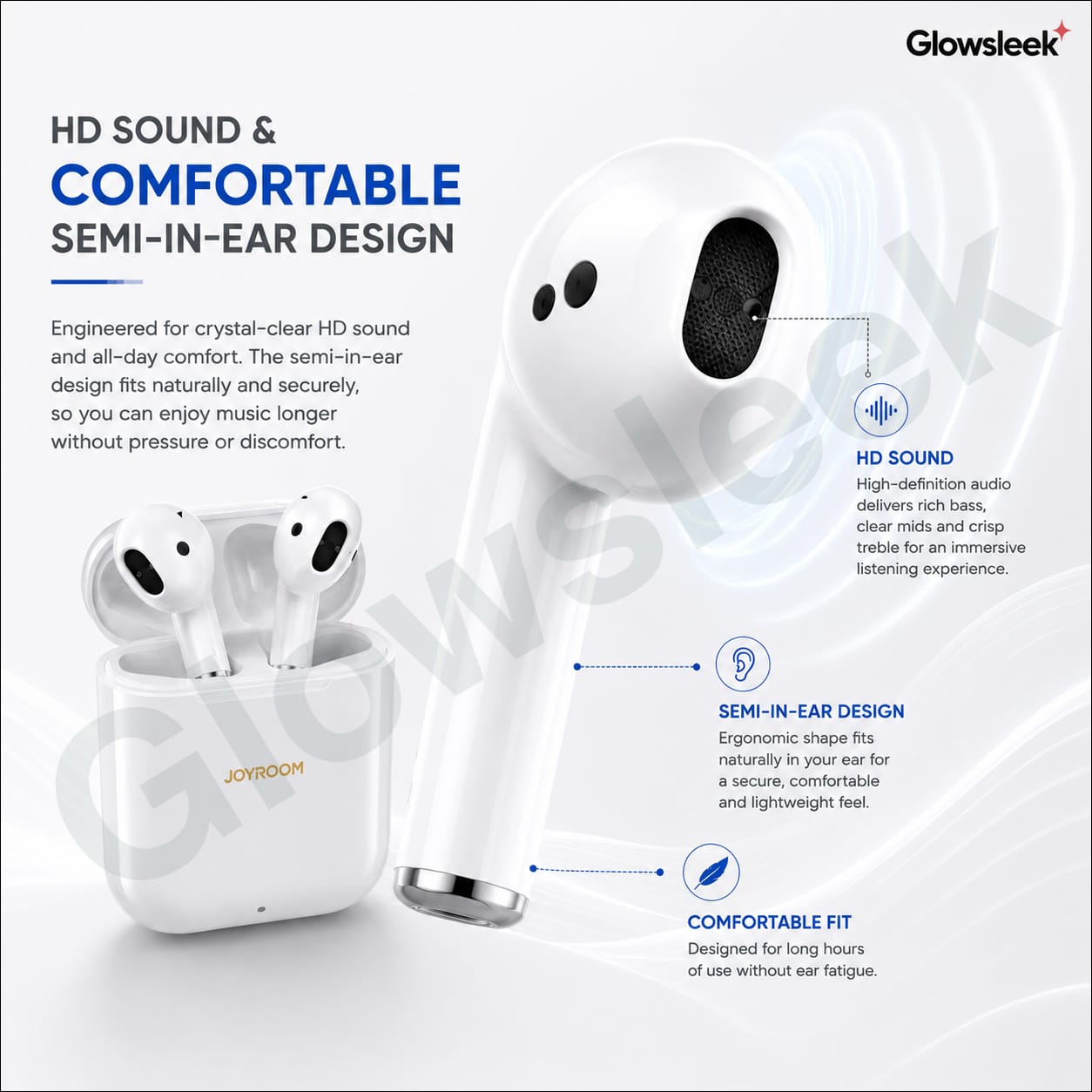 Authentic Joyroom JR-T03S TWS Wireless Earphones with 13mm Dynamic Drivers Touch Control Smart Auto Pairing and Qi Wireless Charging Case
