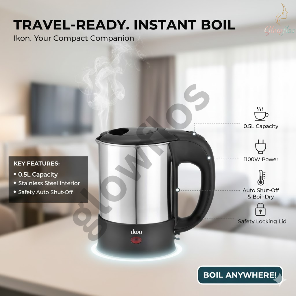 "Ikon Travel Kettle IK-11A 0.5L compact electric kettle for travel and quick boiling"