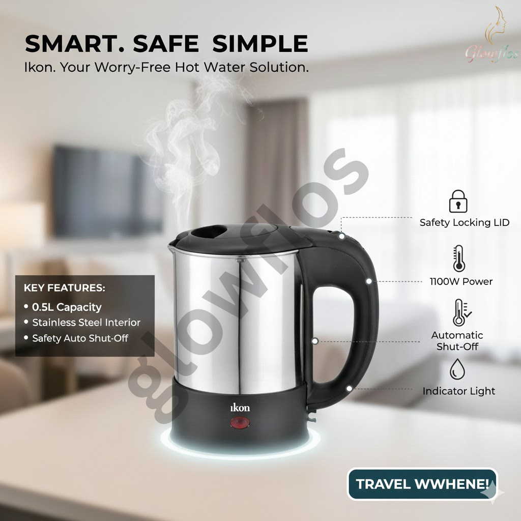 "Ikon Travel Kettle IK-11A 0.5L compact electric kettle for travel and quick boiling"