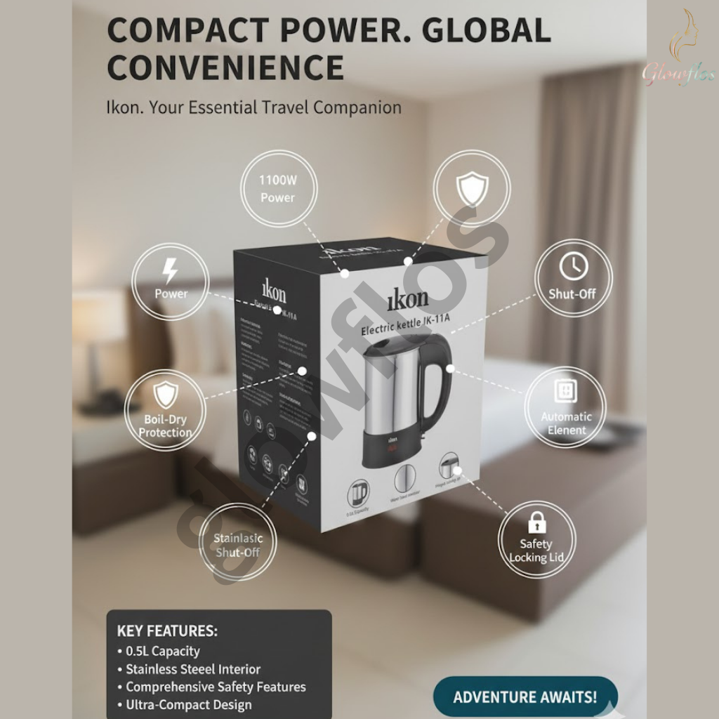 "Ikon Travel Kettle IK-11A 0.5L compact electric kettle for travel and quick boiling"