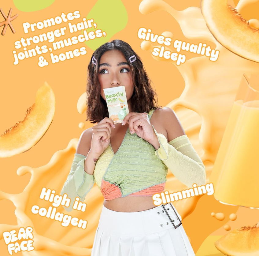 Authentic Dear Face Beauty Milk Melon Hydrolyzed Marine Collagen Drink Powder with Liposomal Technology for Premium Anti Aging Skin Tightening Full Body Brightening and Deep Restful Sleep Glow