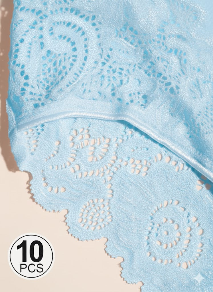 Women'S Floral Lace Briefs  Sexy Mid-Rise Underwear 10 Pcs