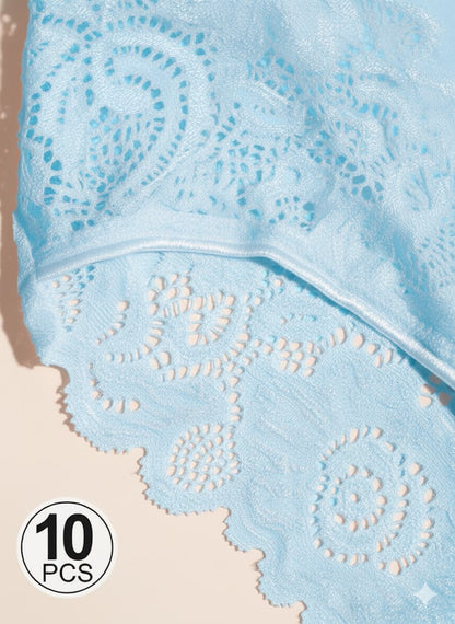 Women'S Floral Lace Briefs  Sexy Mid-Rise Underwear 10 Pcs