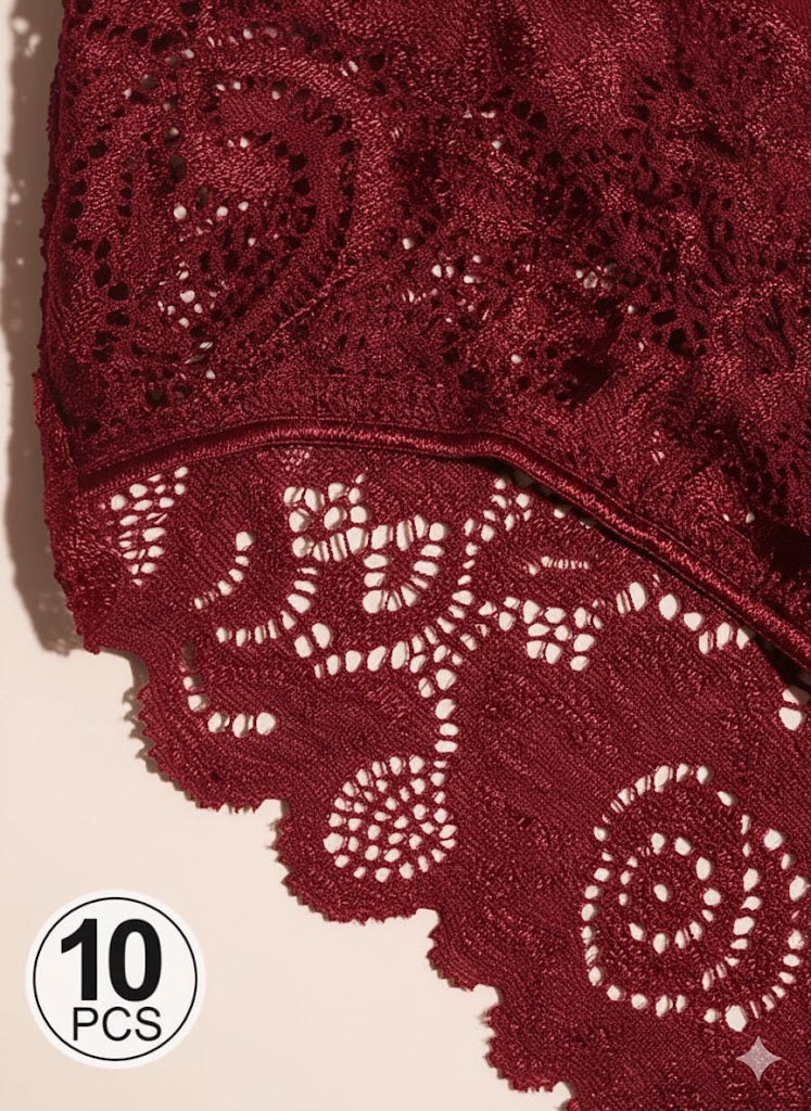 Women'S Floral Lace Briefs  Sexy Mid-Rise Underwear 10 Pcs