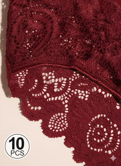 Women'S Floral Lace Briefs  Sexy Mid-Rise Underwear 10 Pcs
