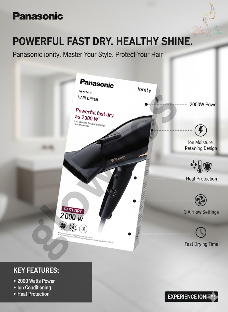 “Panasonic Hair Dryer EH-NE66 – powerful quick-dry hair dryer with Ionity and 2000W airflow.”