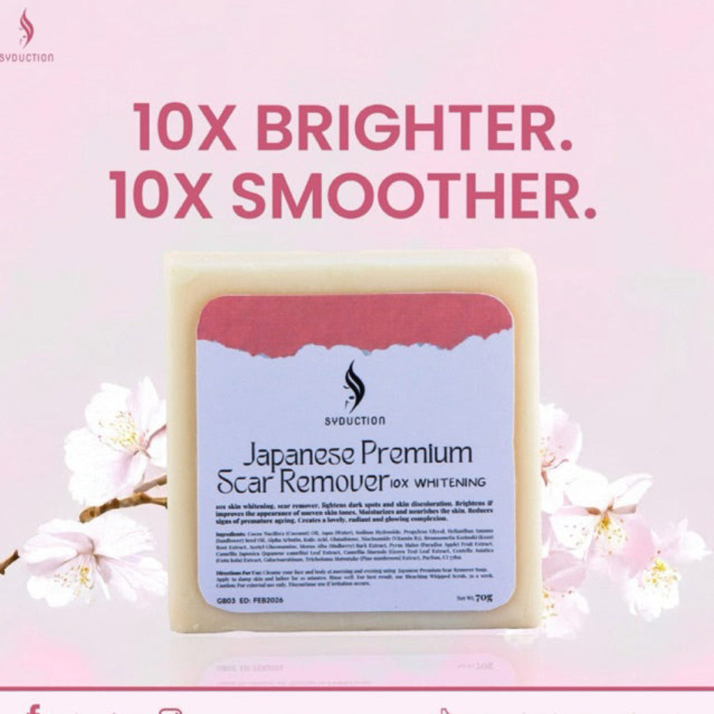 Japanese Premium 10x Whitening Soap bar and packaging for scar removal and skin brightening
