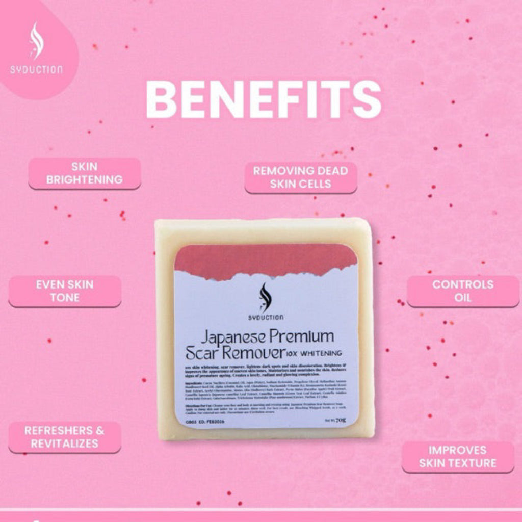 Japanese Premium 10x Whitening Soap bar and packaging for scar removal and skin brightening