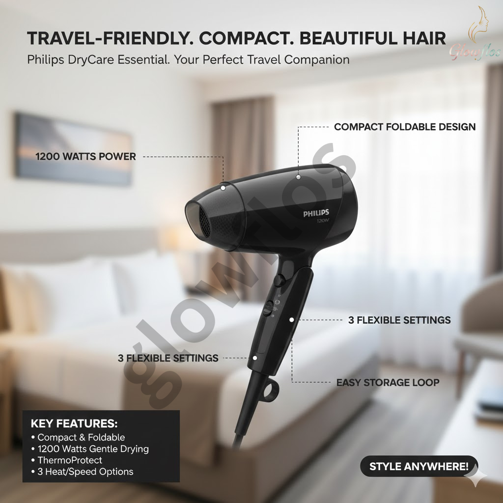 "Philips BHC010/13 foldable hair dryer compact lightweight travel hair dryer"