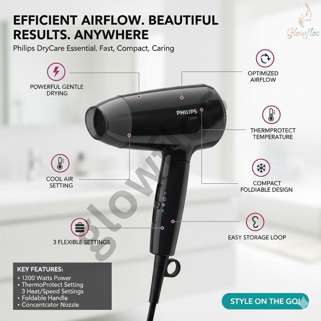 "Philips BHC010/13 foldable hair dryer compact lightweight travel hair dryer"