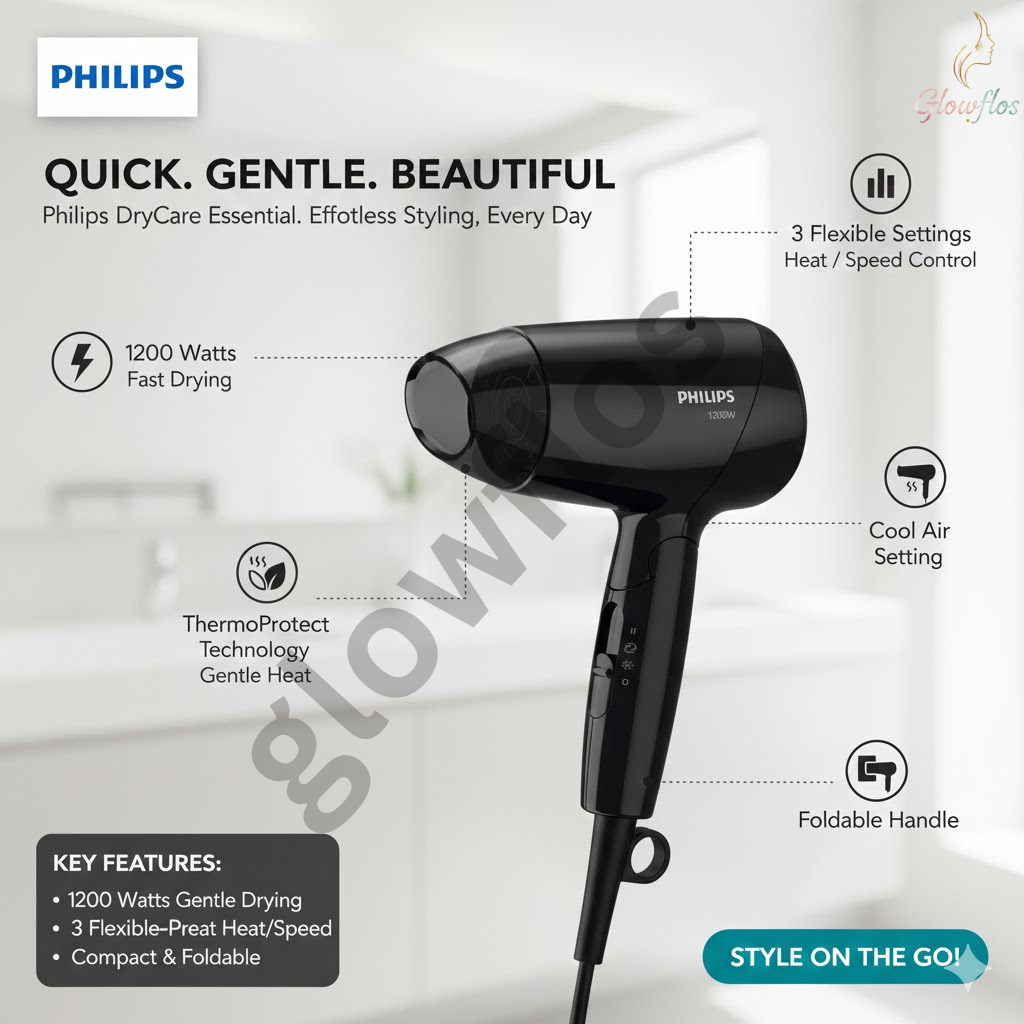 "Philips BHC010/13 foldable hair dryer compact lightweight travel hair dryer"