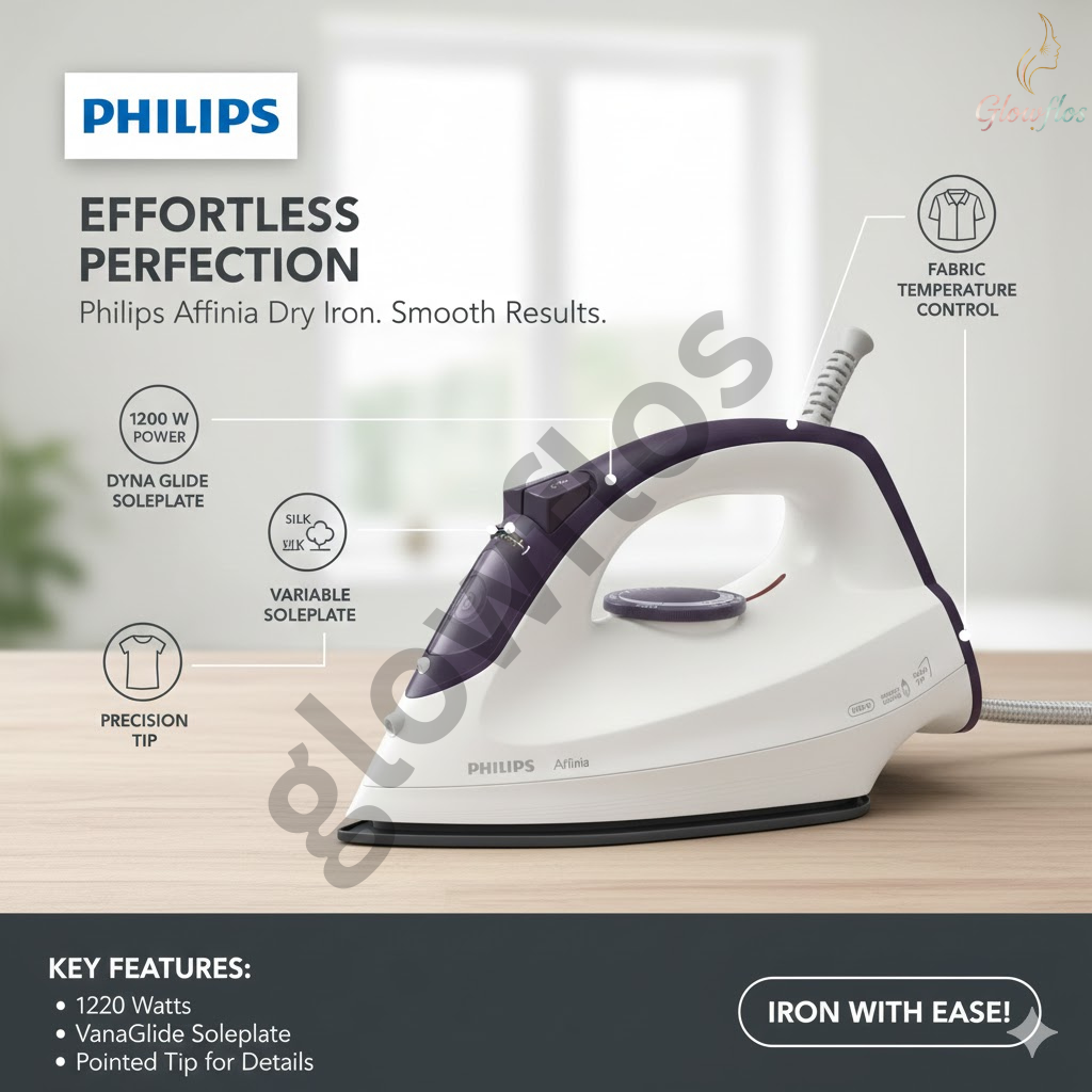 "Philips Dry Iron GC160/07 1200W lightweight non-stick soleplate dry iron"