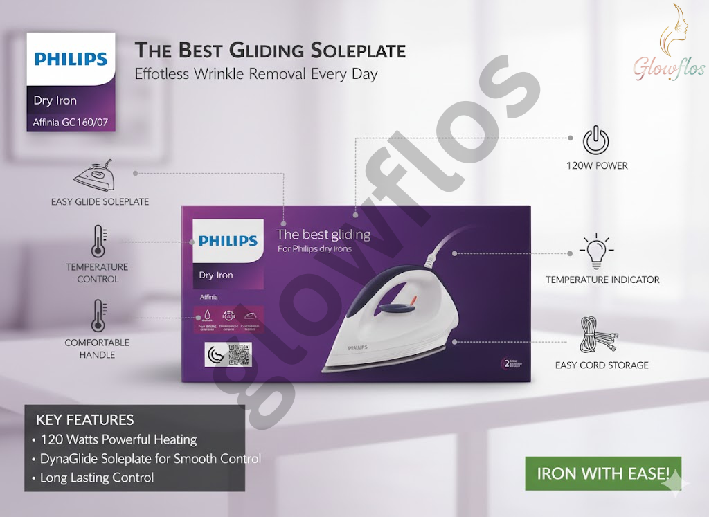 "Philips Dry Iron GC160/07 1200W lightweight non-stick soleplate dry iron"