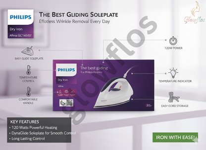 "Philips Dry Iron GC160/07 1200W lightweight non-stick soleplate dry iron"